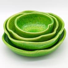 Pottery 4 Bowls Set, Dinnerware sets, Handmade ceramic green bowls