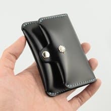 馬臀皮手工錢包迷你卡包便攜mini隨身零錢包鑲嵌925純銀菊花銀釘