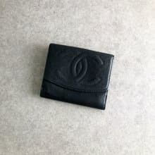 【 日本直送　名牌中古包 】CHANEL シャネル 財布 ブラック ココマーク レザー 2つ折り vintage ヴィンテージ オールド twdca6