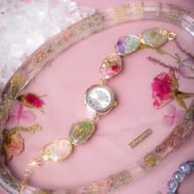 時間碎片植物押花迷你鐘錶手鍊 (日本製錶面)