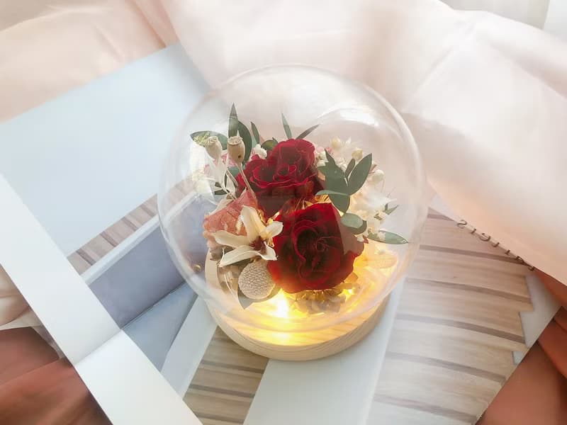 LED 永生花 玻璃罩 永生玫瑰花 乾燥花 紀念日禮物 夜燈 祝賀禮物