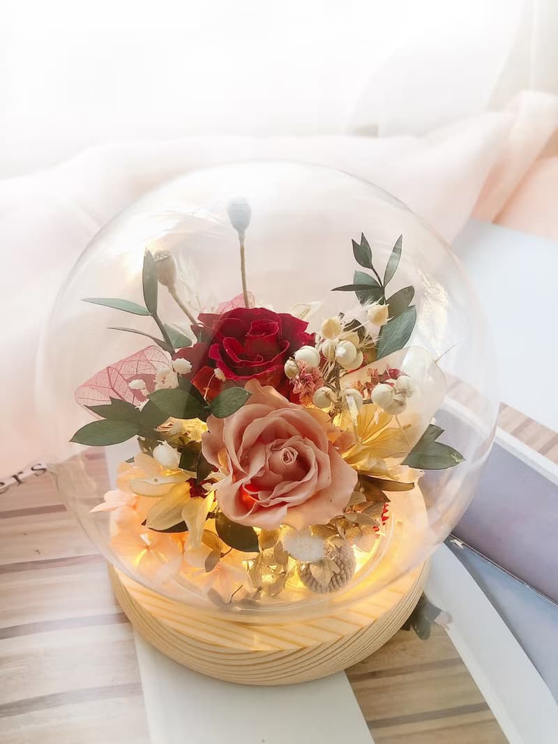 LED 永生花 玻璃罩 永生玫瑰花 乾燥花 紀念日禮物 夜燈 祝賀禮物