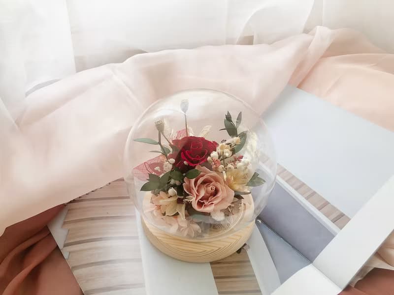 LED 永生花 玻璃罩 永生玫瑰花 乾燥花 紀念日禮物 夜燈 祝賀禮物