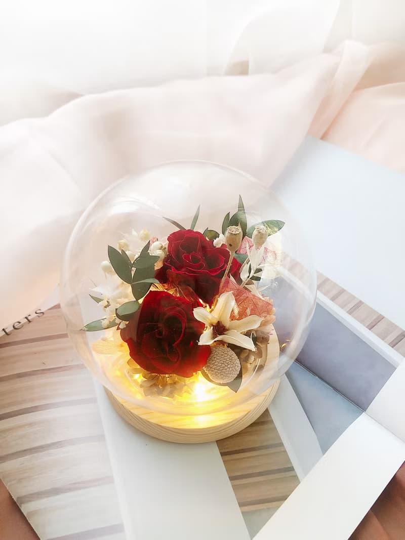 LED 永生花 玻璃罩 永生玫瑰花 乾燥花 紀念日禮物 夜燈 祝賀禮物