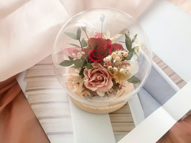 LED 永生花 玻璃罩 永生玫瑰花 乾燥花 紀念日禮物 夜燈 祝賀禮物