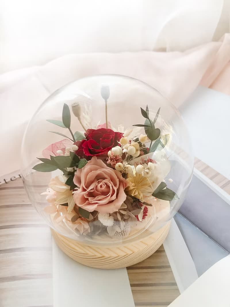 LED 永生花 玻璃罩 永生玫瑰花 乾燥花 紀念日禮物 夜燈 祝賀禮物