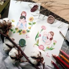 【可愛風-爸爸媽媽我愛你】似顏繪 - 7吋(無框)