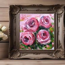 Abstract pink Roses oil painting small sizes stretched canvas impasto style