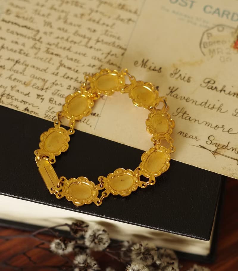 Damn Good Vintage古董10CT LINED 包金金色仕女手鍊 BR81