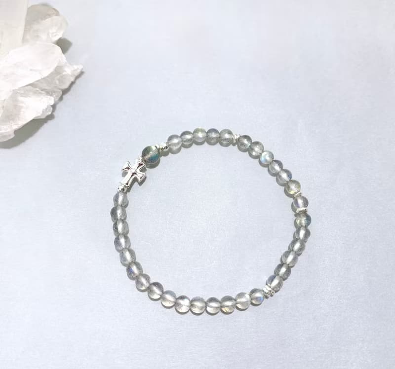 Ops Labradorite bracelet -拉長石/純銀/十字架/限定/禮物/藍光