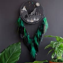 Handcrafted Wolf Spirit Dreamcatcher – Black & Green, Perfect Masculine Gift