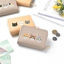お札が折れない コンパクトウォレット 【3匹の猫】 刺繍 本革 シュリンクレザー 猫 ミニ財布 ギフト A315I