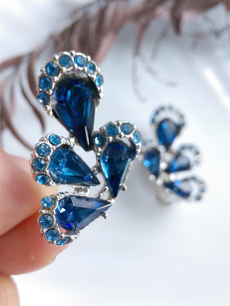 Vintage Jewelry 西洋古董飾品 立體 水滴 雙色鑽 對稱 夾式耳環