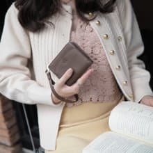 Anna (Clay): Mini / short wallet, cow leather, Bifold Zipper, Brown-grey