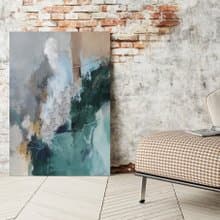 Green Silver Painting |  Green Silver Abstract | Green Wall Art | East Coast