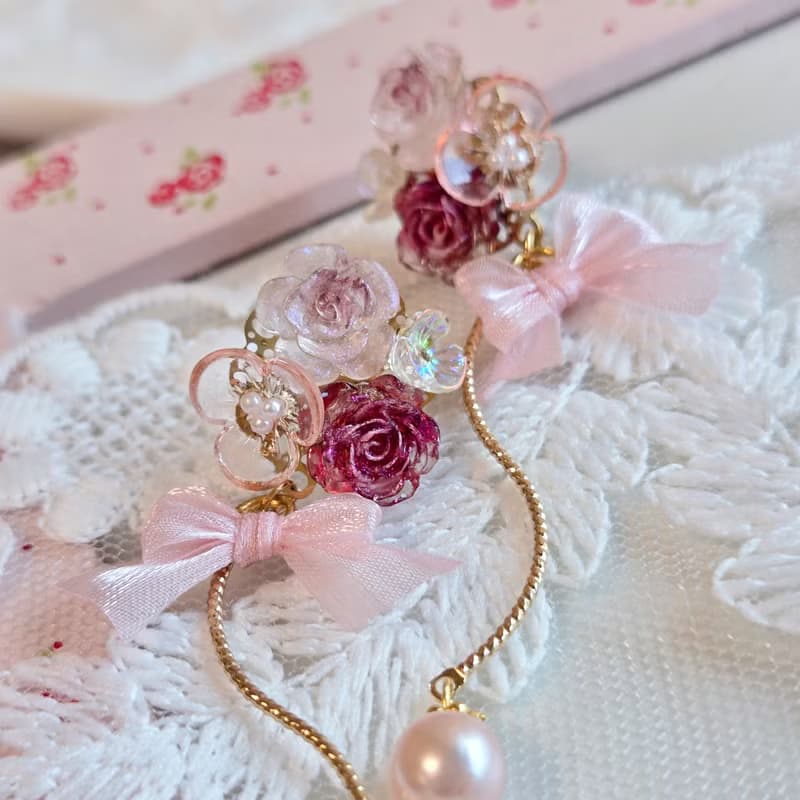 喜上玫梢 玫瑰花 耳環/耳釘/耳夾 原創 手作