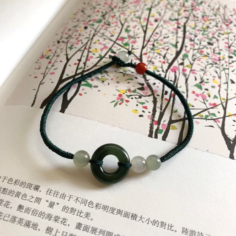 售完供欣賞 濃墨如昨。天然和田玉平安扣復古編織手鏈 南紅瑪瑙