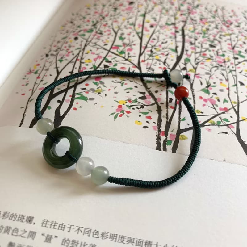 售完供欣賞 濃墨如昨。天然和田玉平安扣復古編織手鏈 南紅瑪瑙