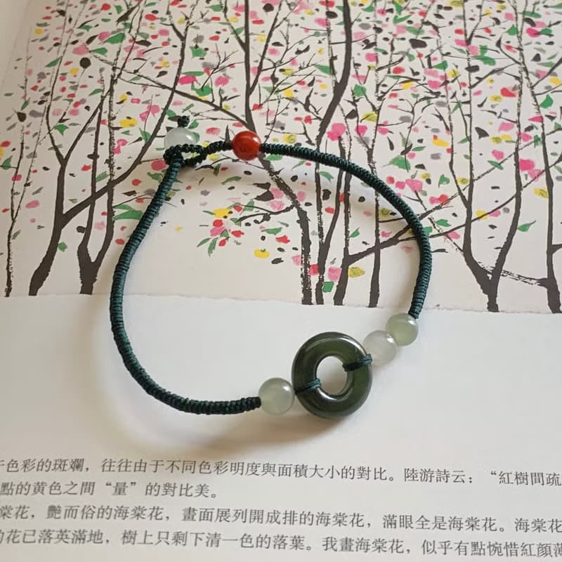 售完供欣賞 濃墨如昨。天然和田玉平安扣復古編織手鏈 南紅瑪瑙