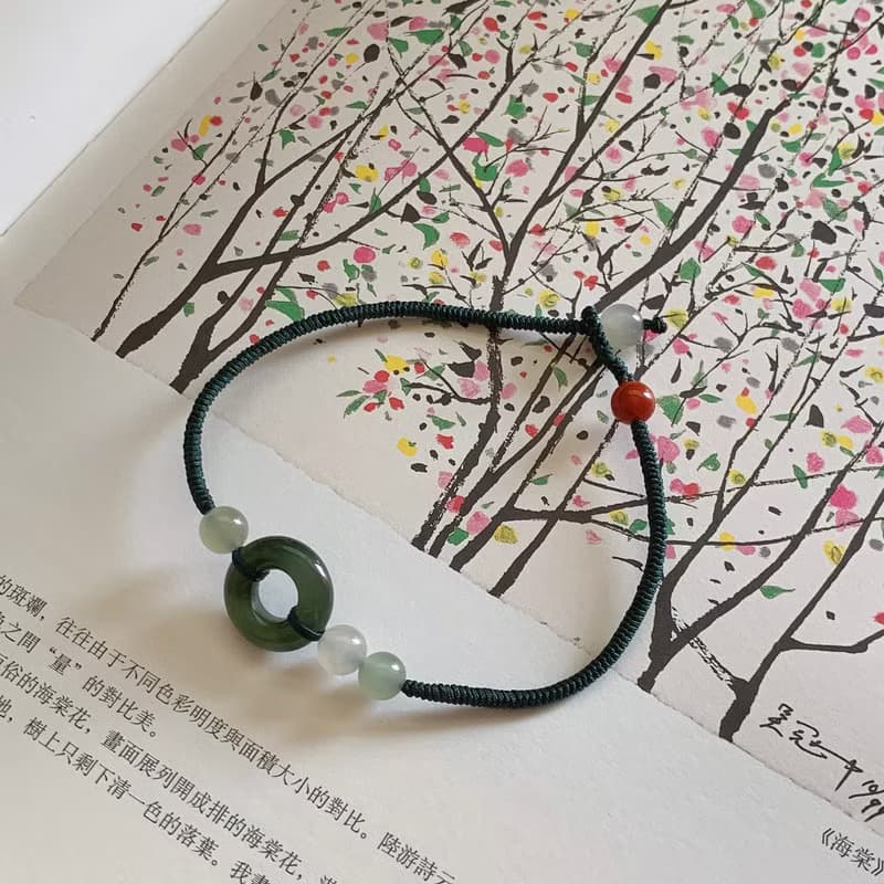 售完供欣賞 濃墨如昨。天然和田玉平安扣復古編織手鏈 南紅瑪瑙