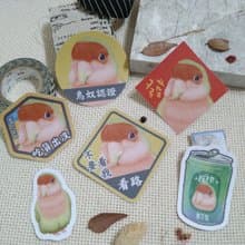 桃面愛情鳥-桃綠-春聯-防水貼紙~揮春-福貼-車貼-行李箱貼-小鸚鵡