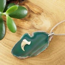 Green Agate Slice Slab Bobcat Claw Protection Pendant Necklace Woman Man Jewelry