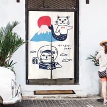 富士山 貓 門簾