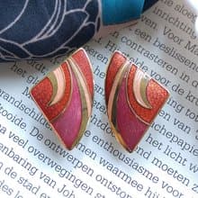 Vintage Jewelry 西洋古董飾品 景泰藍 紅色調 對稱線條 夾式耳環