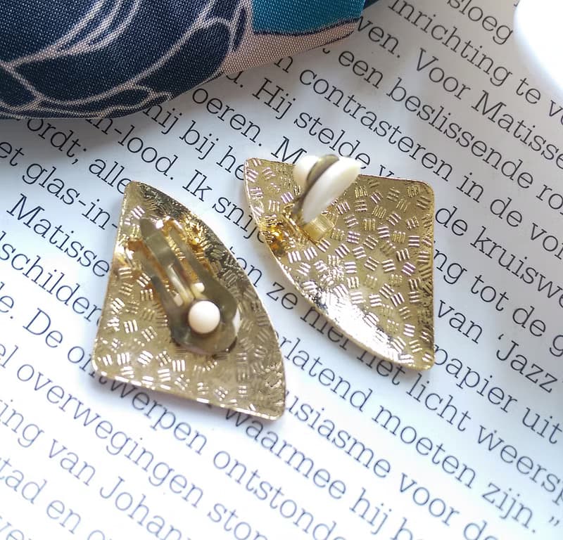 Vintage Jewelry 西洋古董飾品 景泰藍 紅色調 對稱線條 夾式耳環