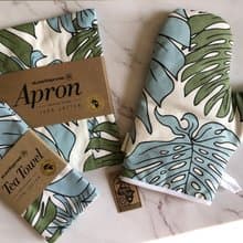 台灣獨家_ aLoveSurpeme 南非文青手繪加厚隔熱手套_綠色龜背葉