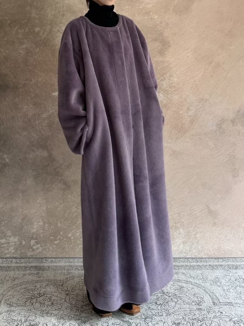 新中式復古 環保仿兔毛長款大衣外套