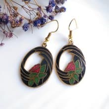 Vintage Jewelry 西洋古董飾品 蓮花花卉 景泰藍 耳勾 針式耳環