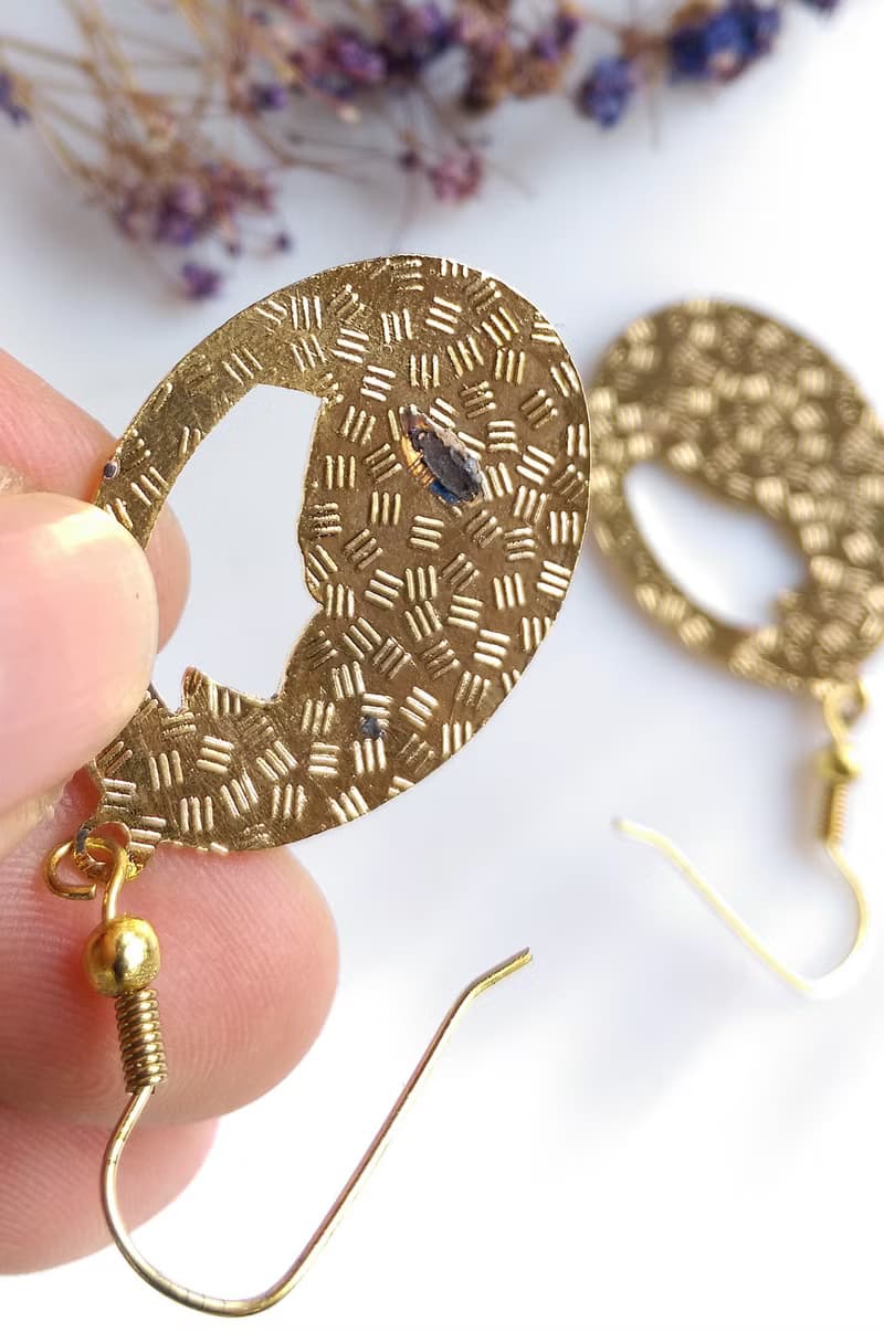Vintage Jewelry 西洋古董飾品 蓮花花卉 景泰藍 耳勾 針式耳環
