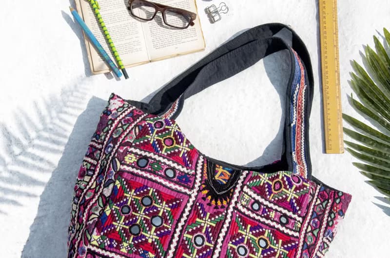 手工刺繡斜背包 民族風包 側背包 肩背包 手工包 刺繡包-古布boro