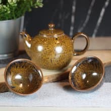 【送禮好物】240ml 豹紋 天目釉 一茶壺兩杯組 鶯歌葉敏祥作