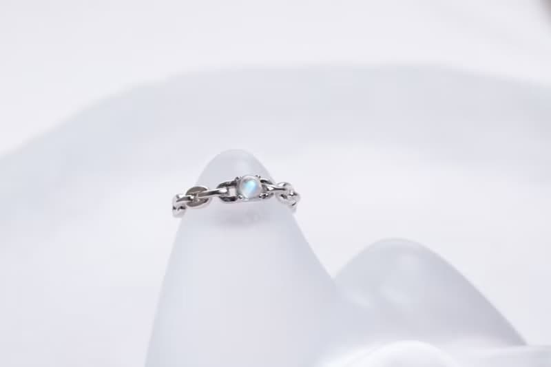 月光石925純銀相鏈相戀粗鏈條戒指 可調式戒指