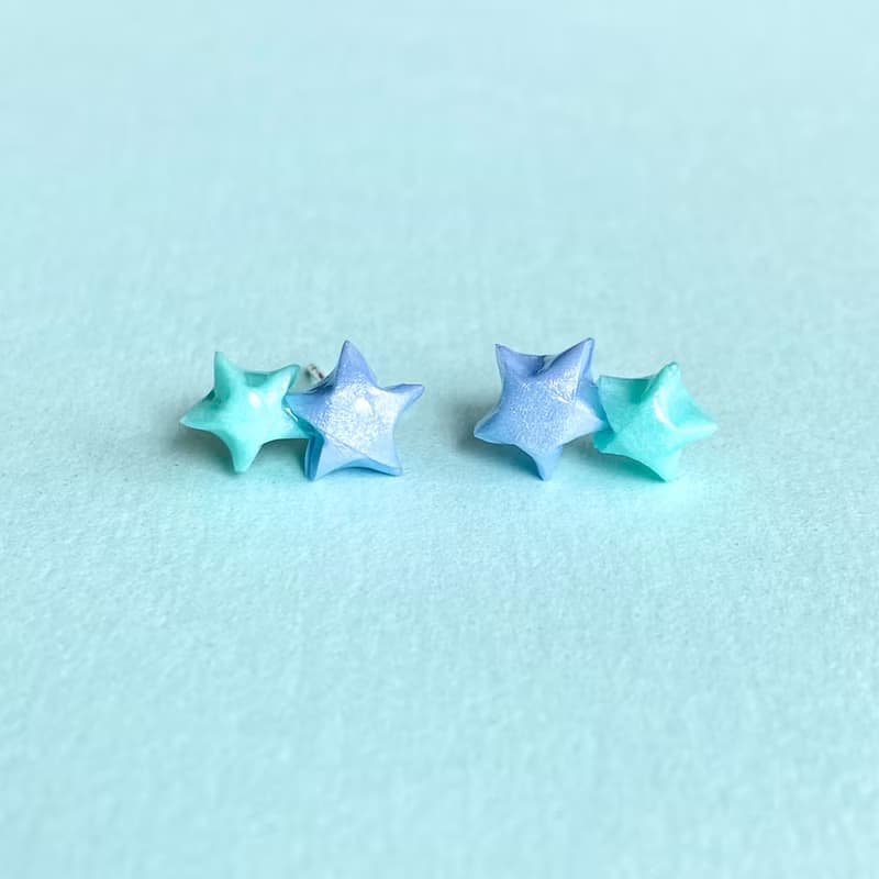 特別版幸運星星Twins Star 925耳環 (粉藍+湖水綠)
