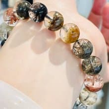 稀有玻璃收藏四季彩幽靈黑髮晶共生礦手珠12mm多功能磁場抵擋負面