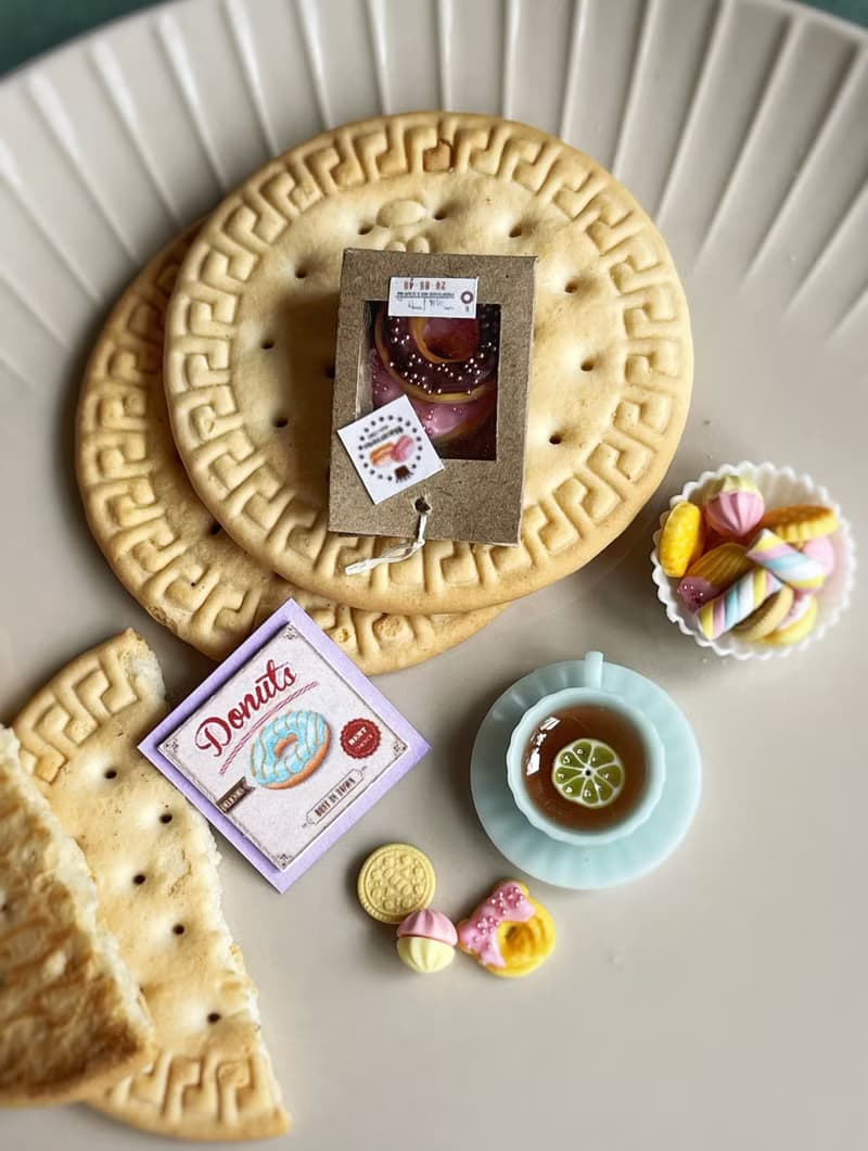 Miniature tea set with donuts