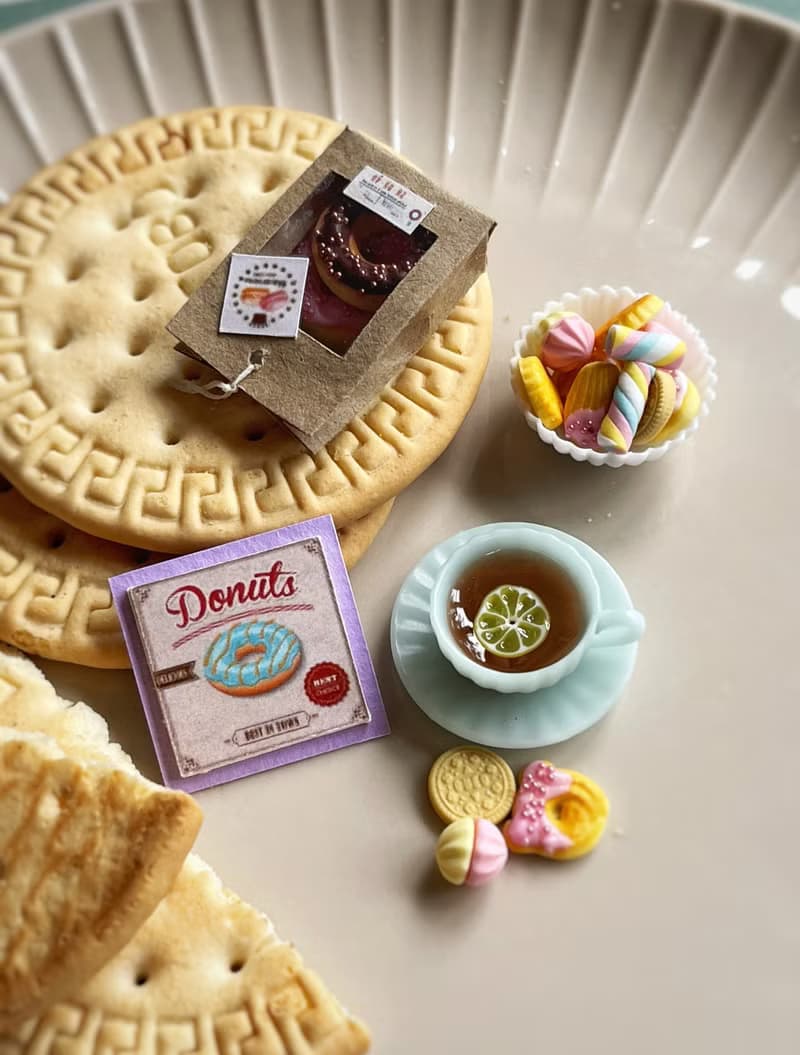 Miniature tea set with donuts