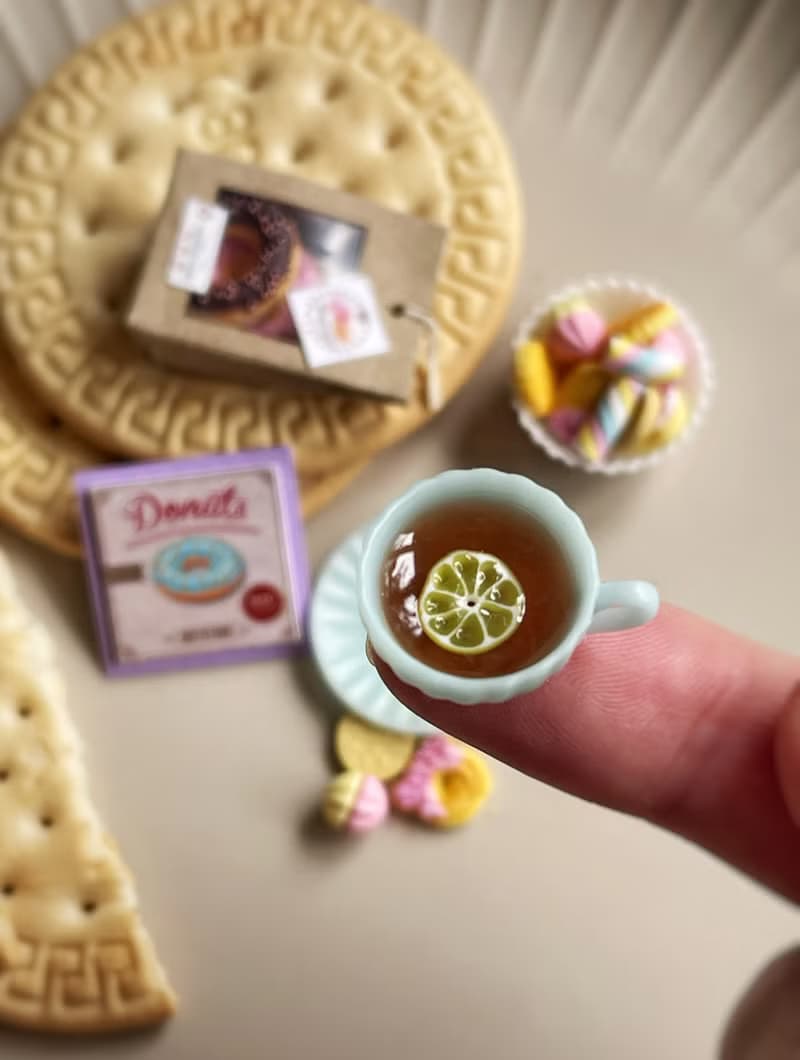 Miniature tea set with donuts