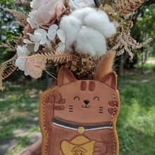 可愛微笑/招財貓咪 喵星人 純牛皮 筆筒/盆器/存錢筒/置物盒