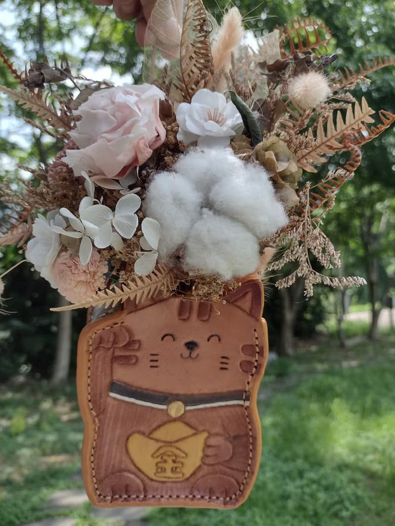 可愛微笑/招財貓咪 喵星人 純牛皮 筆筒/盆器/存錢筒/置物盒