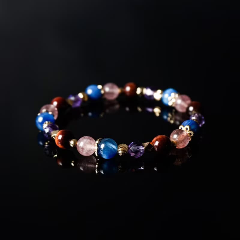 璀璨星塵 // 紅虎眼石藍晶石草莓晶紫水晶 手鍊 // 勇氣 智慧
