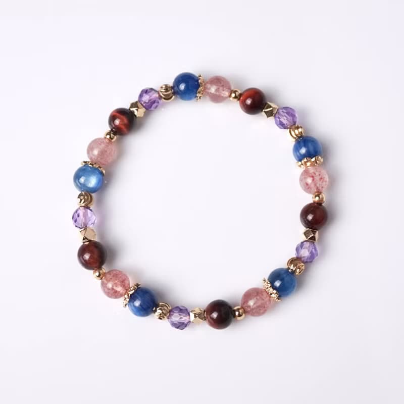 璀璨星塵 // 紅虎眼石藍晶石草莓晶紫水晶 手鍊 // 勇氣 智慧