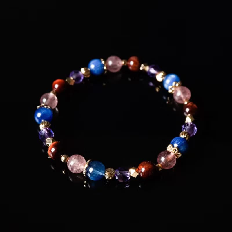 璀璨星塵 // 紅虎眼石藍晶石草莓晶紫水晶 手鍊 // 勇氣 智慧