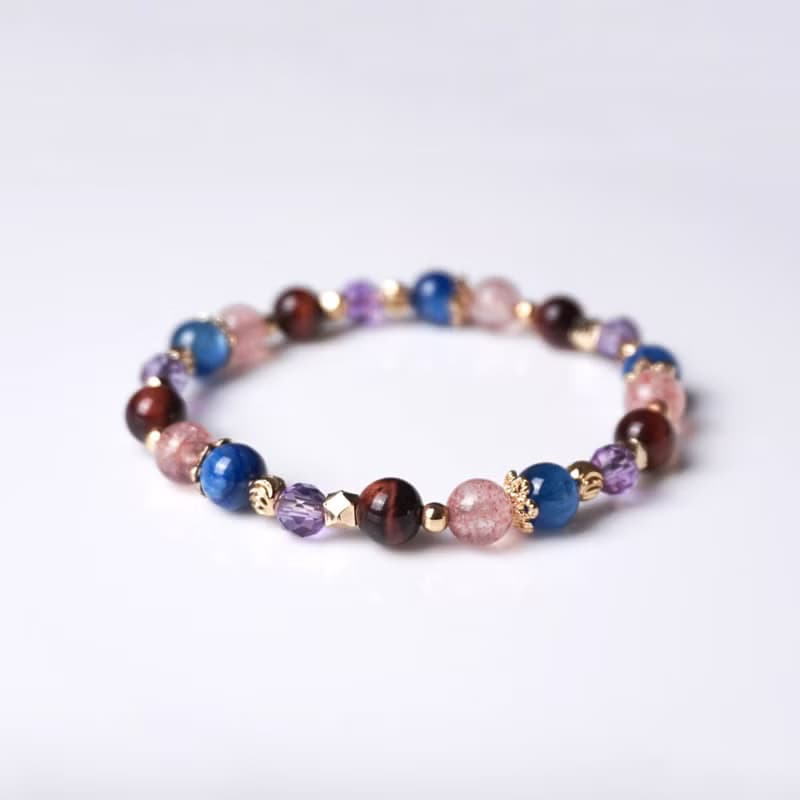 璀璨星塵 // 紅虎眼石藍晶石草莓晶紫水晶 手鍊 // 勇氣 智慧