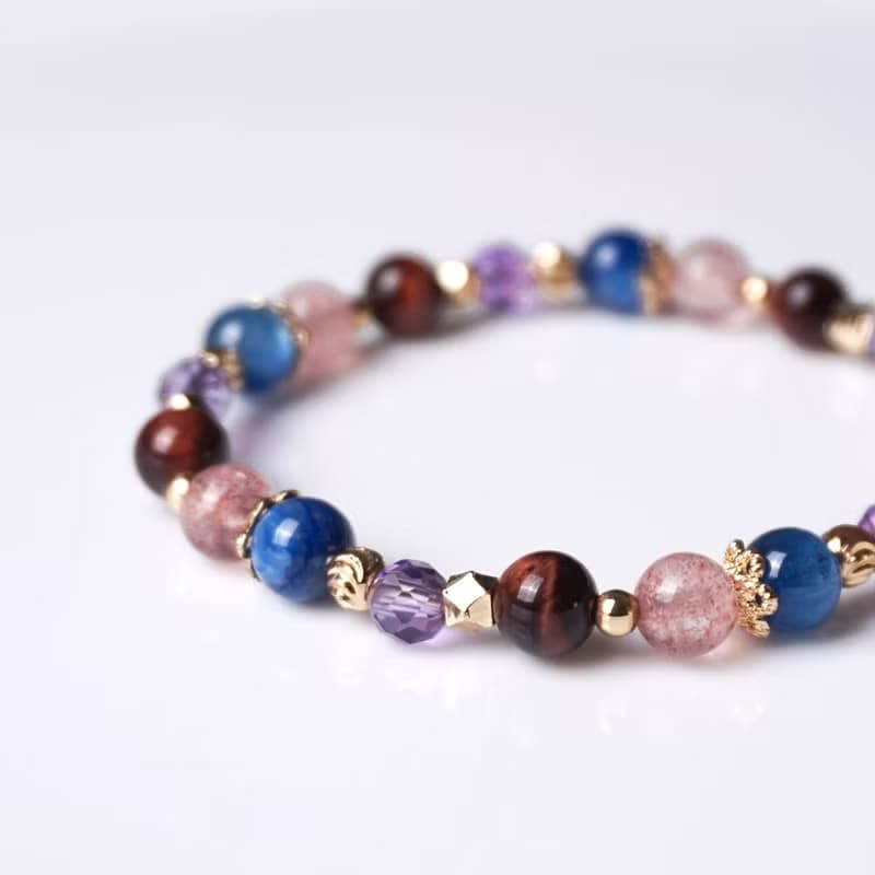 璀璨星塵 // 紅虎眼石藍晶石草莓晶紫水晶 手鍊 // 勇氣 智慧