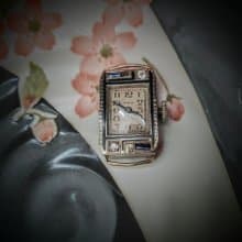 1933年 ELGIN 鍍12白K鏤刻雕花錶帶 鍍14白K錶殼