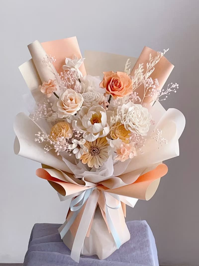 【不凋花乾燥花】香檳橘色永生花花束